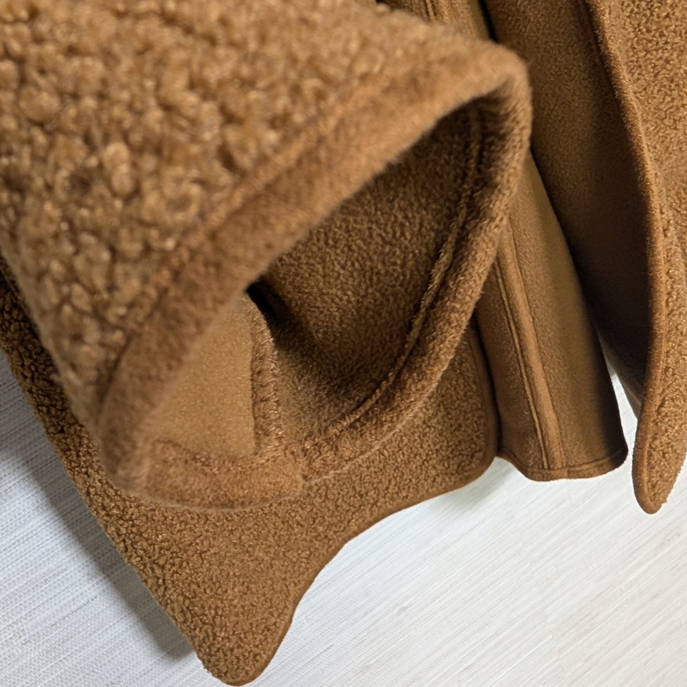Joie Boucle Teddy Sherpa Hooded Open Cardigan Jacket Large Soft Camel Brown - Picture 8 of 10